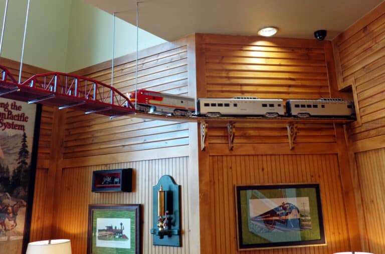 An interior view of Dental Depot's dentist office in Broken Arrow showing the miniature train track running throughout the office.
